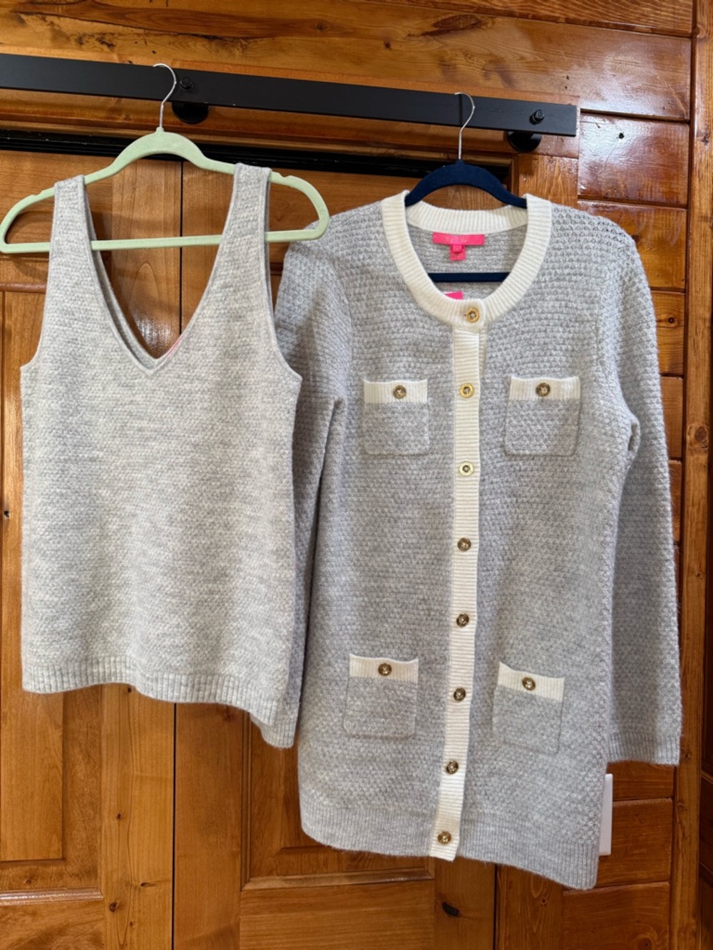 Lilly Pulitzer Light Gray & Cream V-Neck Tank + Button Cardigan Set